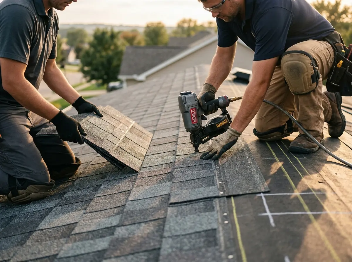 Professional roofer working on a residential roof in Ivins